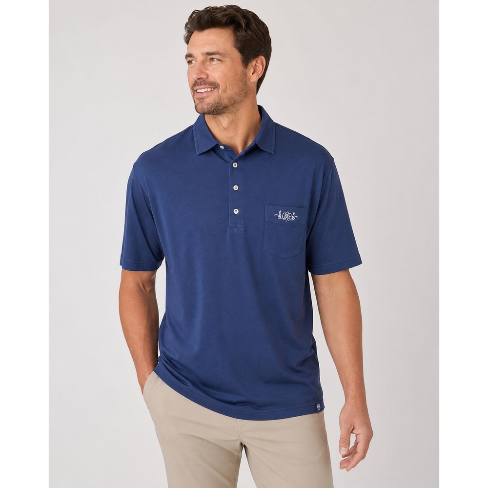 Peter Millar XXL Navy Blue Pima Cotton Short Sleeve Pocket Polo Shirt Mens Crown
